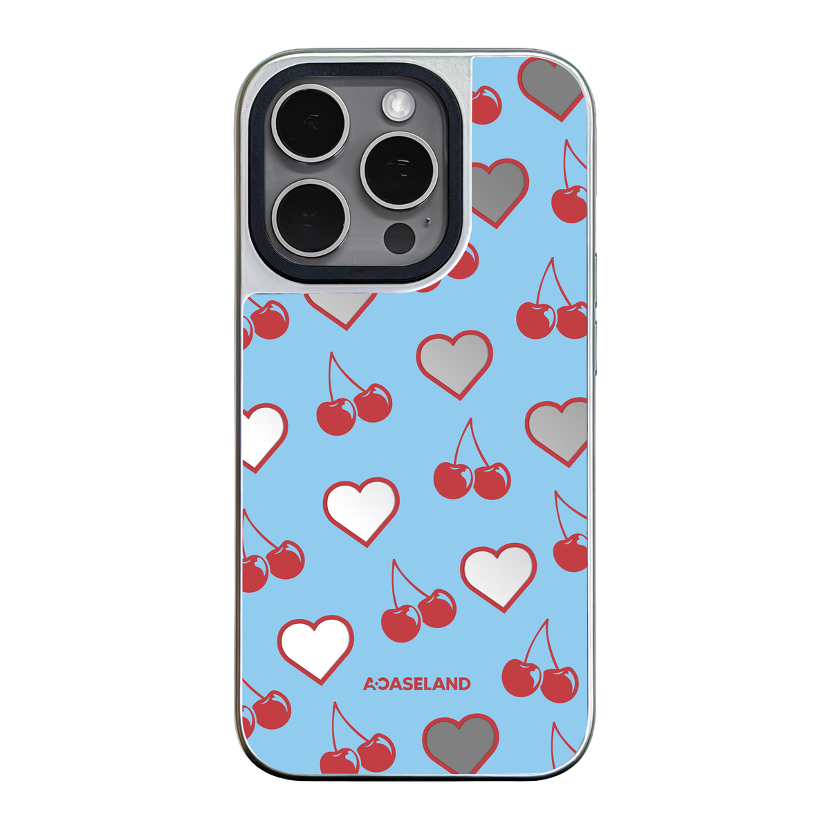 Cherry Hearts 銀色邊鏡面手機殼|MagSafe 兼容