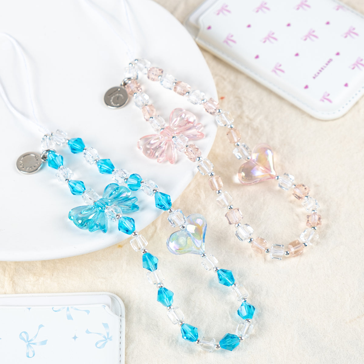 Kawaii Bowtie Pink Crystal 手機串珠掛繩