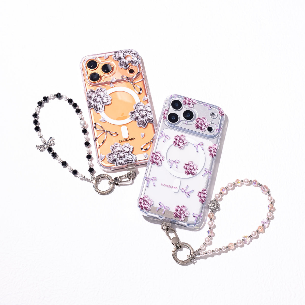 Flower & Pink Crystal 手機串珠掛飾