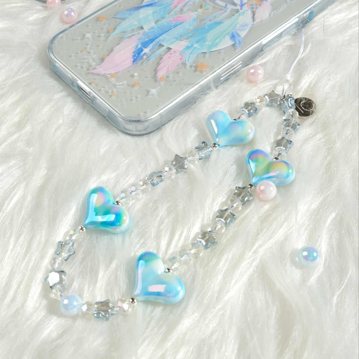 Aqua Blue Star Love 手機串珠掛繩