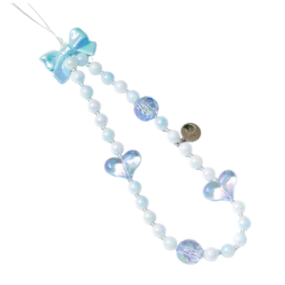 Blue Ribbon Heart 手機串珠掛繩