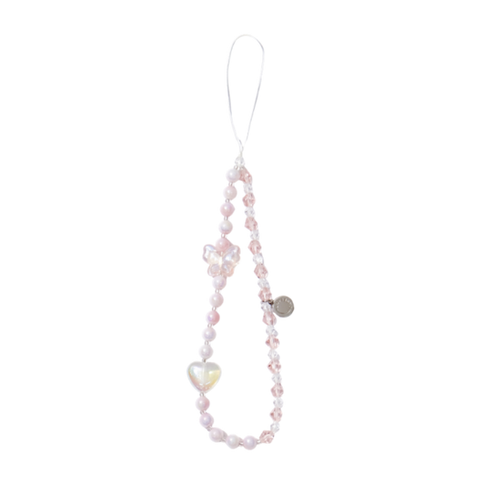 Pink Butterfly & Love Heart Crystal 手機串珠掛繩