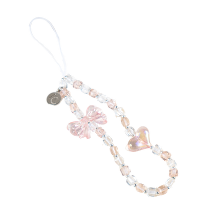 Kawaii Bowtie Pink Crystal 手機串珠掛繩