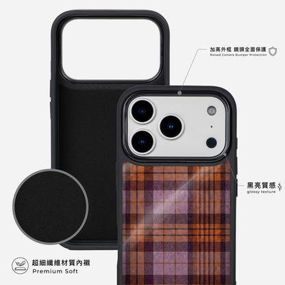 暮色紫棕色格｜黑邊手機殼 2.0・亮面｜MagSafe 兼容