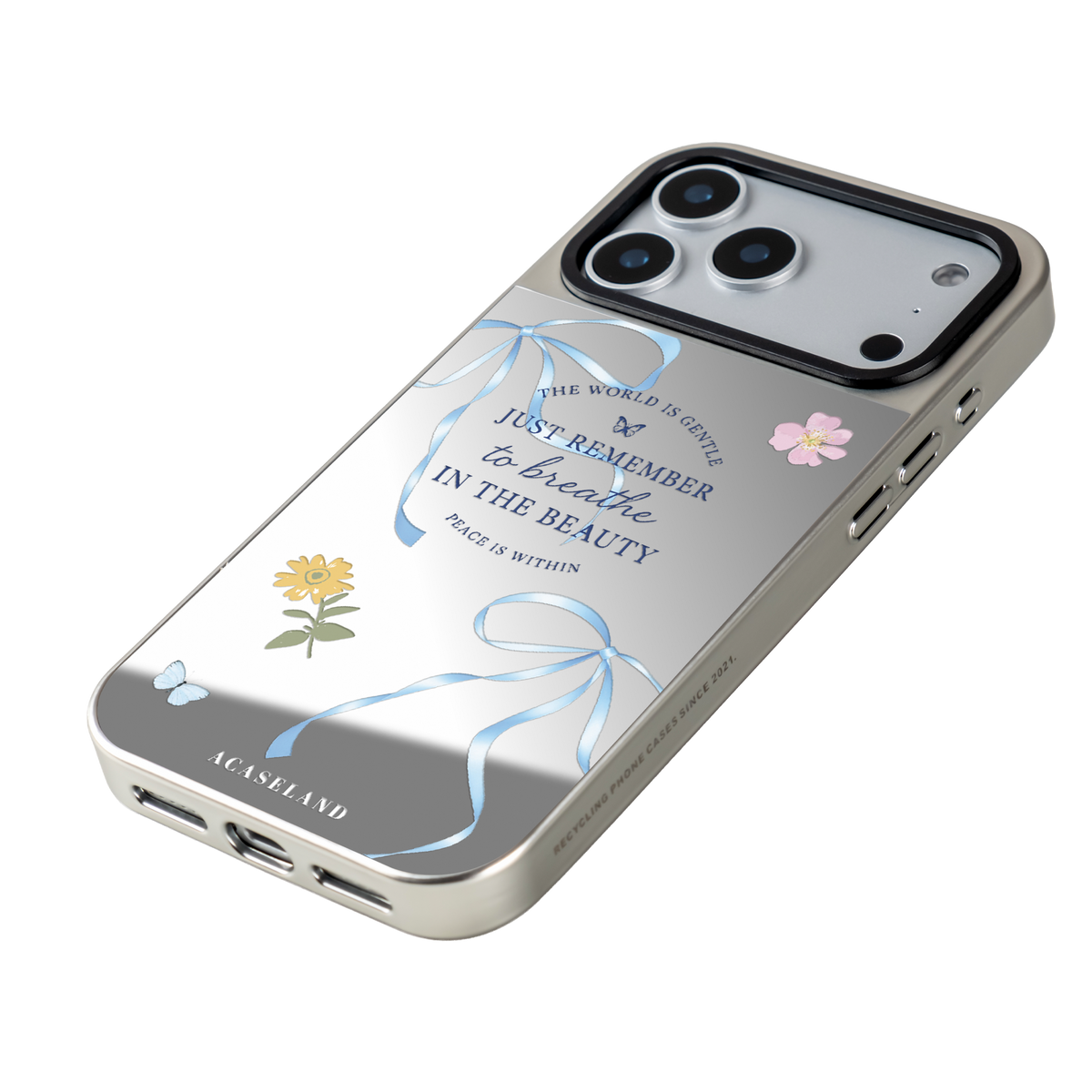 藍調花語・蝴蝶結 銀邊鏡面手機殼｜MagSafe 兼容