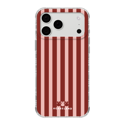 Vintage Stripes 櫻粉×酒紅 氣墊防摔手機殼｜MagSafe 兼容