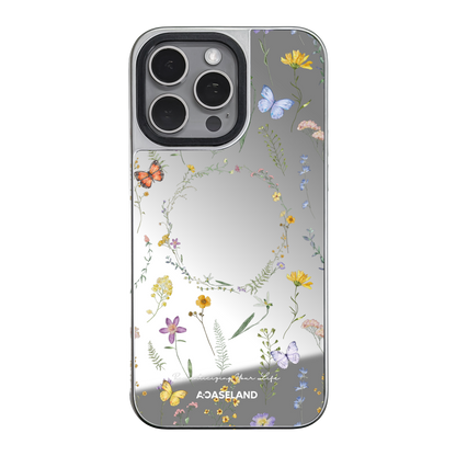 Butterfly x Wildflowers 銀邊鏡面手機殼｜MagSafe 兼容