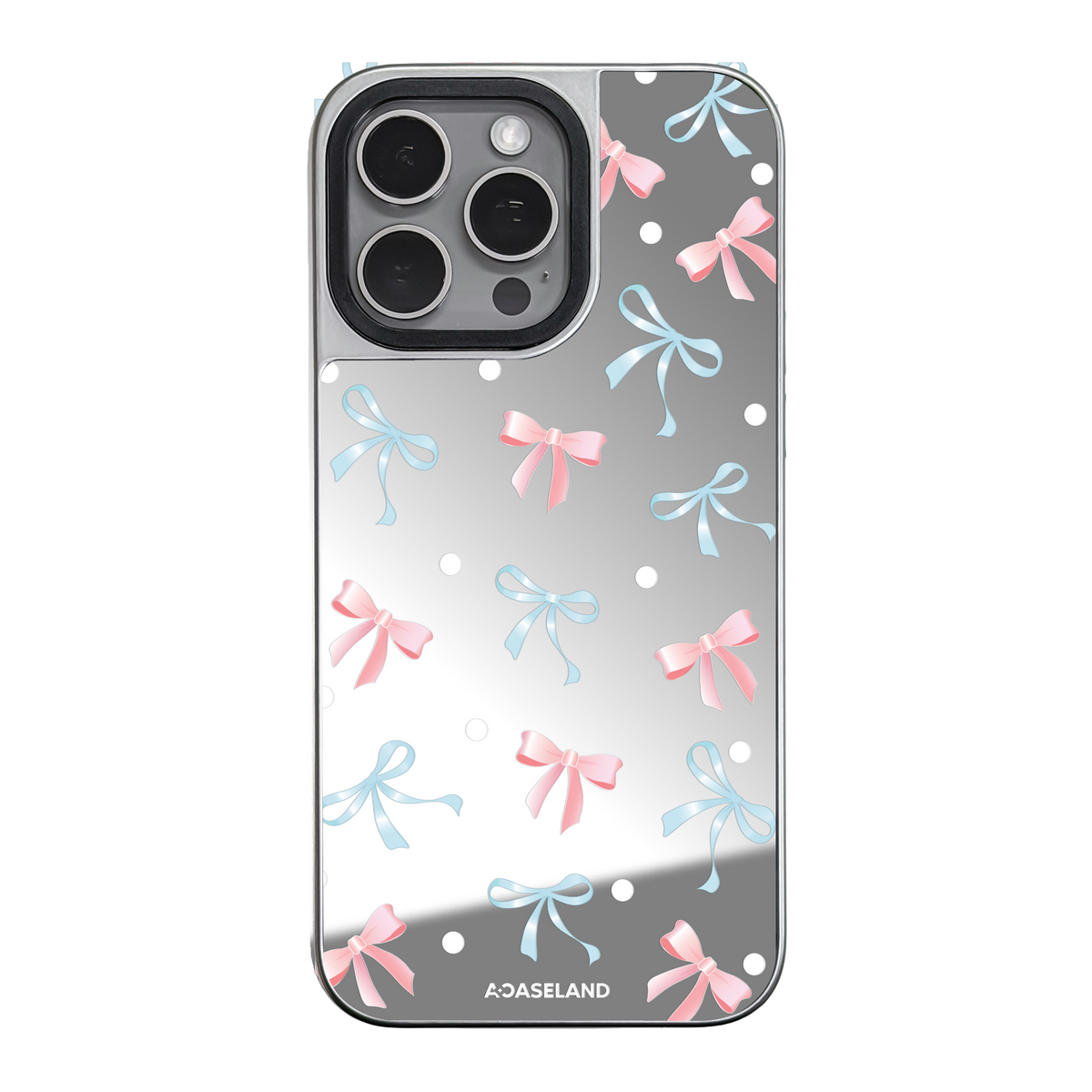 蝴蝶結 Pink x Blue 銀邊鏡面手機殼｜MagSafe 兼容