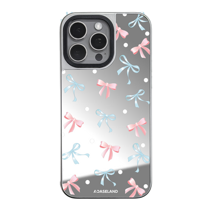 蝴蝶結 Pink x Blue 銀邊鏡面手機殼｜MagSafe 兼容