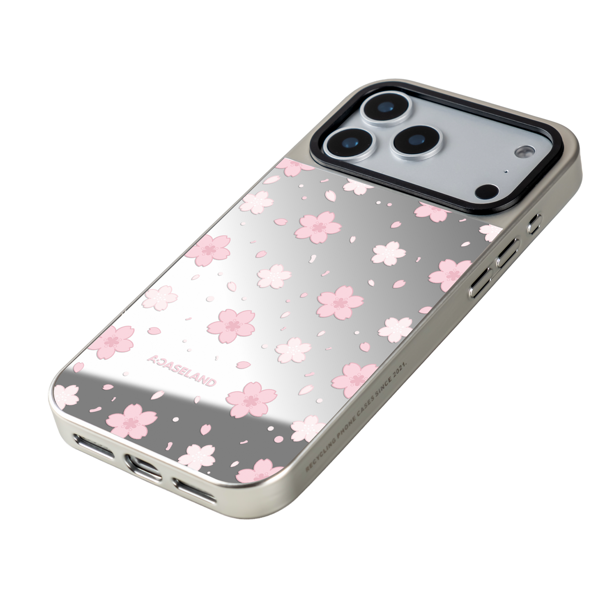 櫻花 Sakura Ver.2 銀邊鏡面手機殼｜MagSafe 兼容｜客製化文字