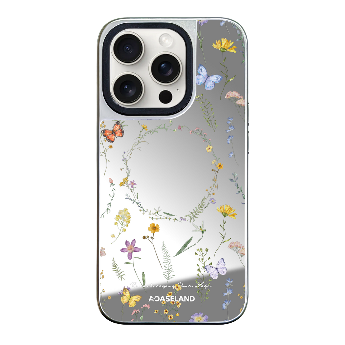 Butterfly x Wildflowers 銀邊鏡面手機殼｜MagSafe 兼容