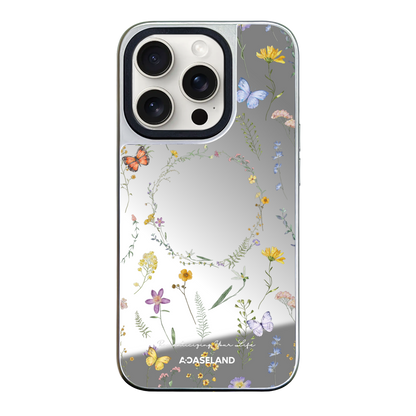 Butterfly x Wildflowers 銀邊鏡面手機殼｜MagSafe 兼容