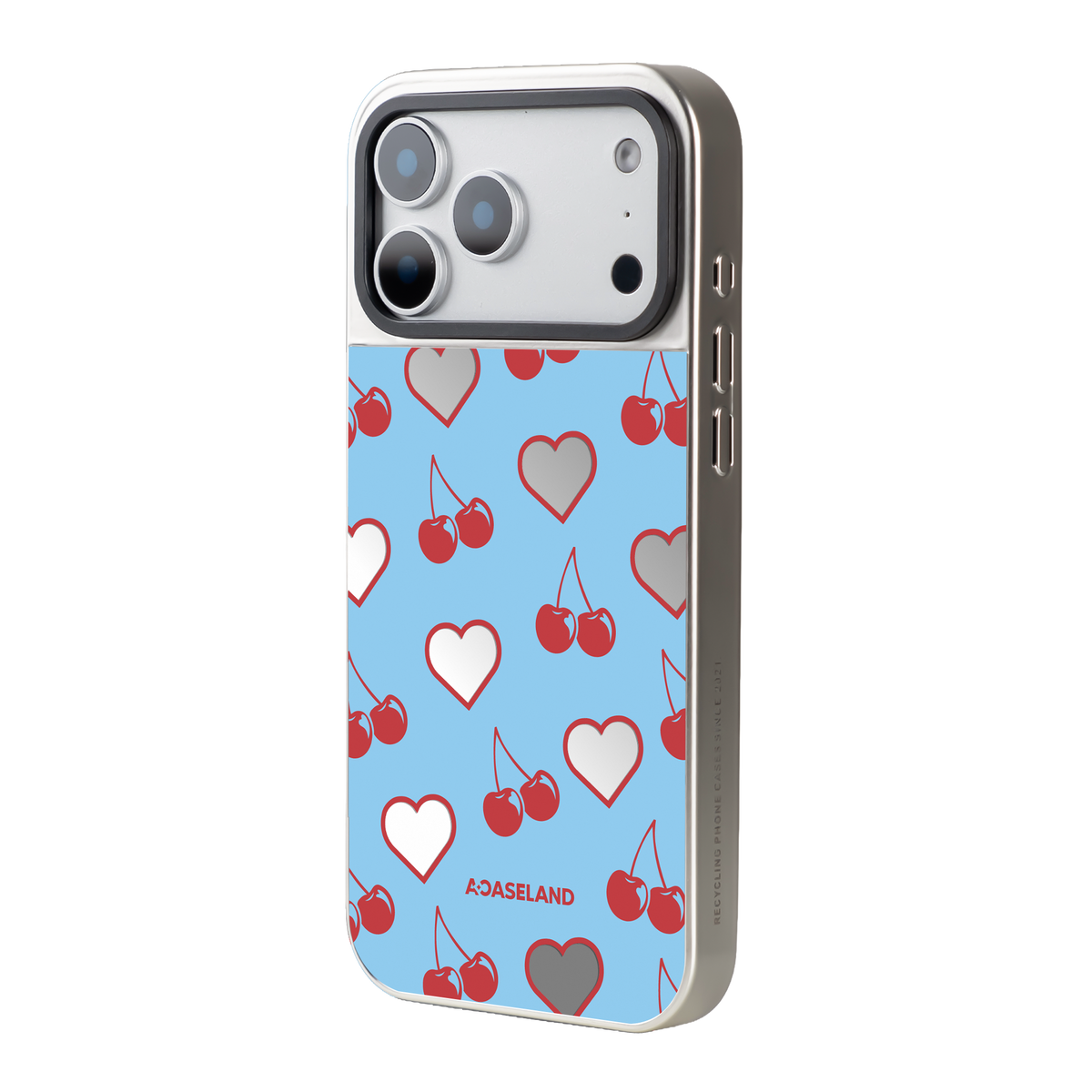 Cherry Hearts 銀色邊鏡面手機殼｜MagSafe 兼容