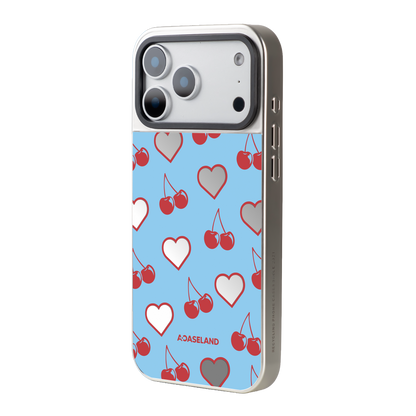 Cherry Hearts 銀色邊鏡面手機殼｜MagSafe 兼容