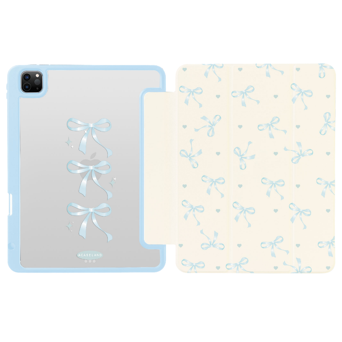 蝴蝶結 Blue Ver. iPad 三折式亞加力保護殻 (帶筆槽)