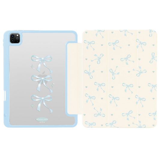 蝴蝶結 Blue Ver. iPad 三折式亞加力保護殻 (帶筆槽)