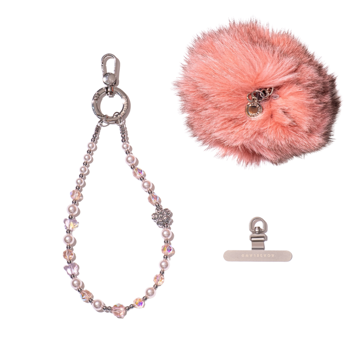 Flower & Pink Crystal 手機串珠掛飾
