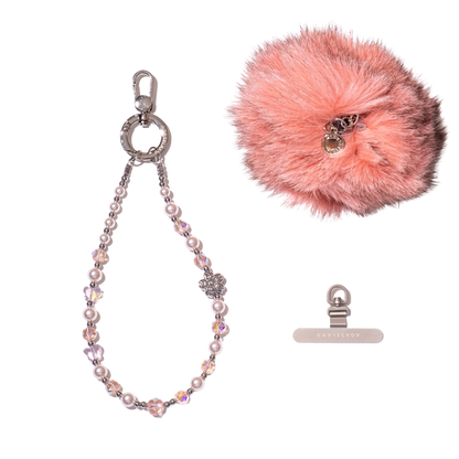 Flower & Pink Crystal 手機串珠掛飾