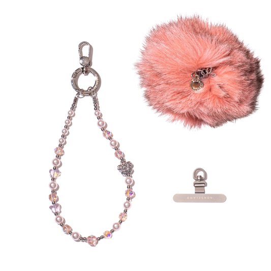 Flower & Pink Crystal 手機串珠掛飾