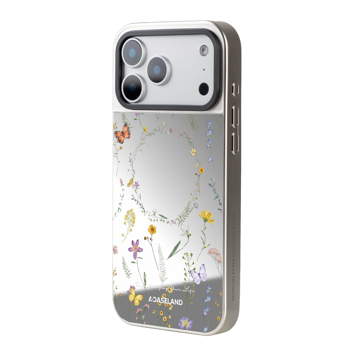 Butterfly x Wildflowers 銀邊鏡面手機殼｜MagSafe 兼容