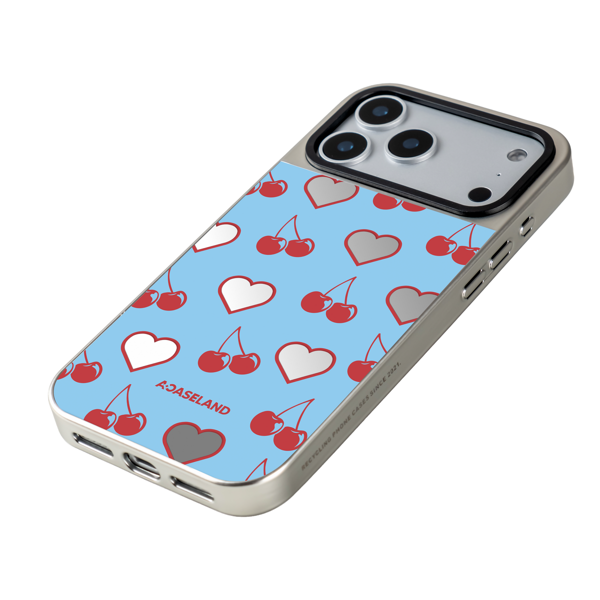 Cherry Hearts 銀色邊鏡面手機殼｜MagSafe 兼容