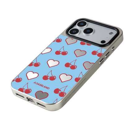 Cherry Hearts 銀色邊鏡面手機殼｜MagSafe 兼容