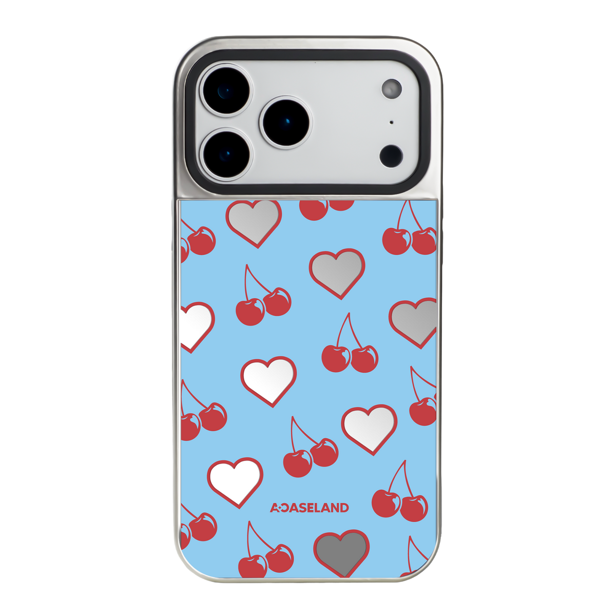 Cherry Hearts 銀色邊鏡面手機殼｜MagSafe 兼容
