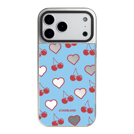 Cherry Hearts 銀色邊鏡面手機殼｜MagSafe 兼容