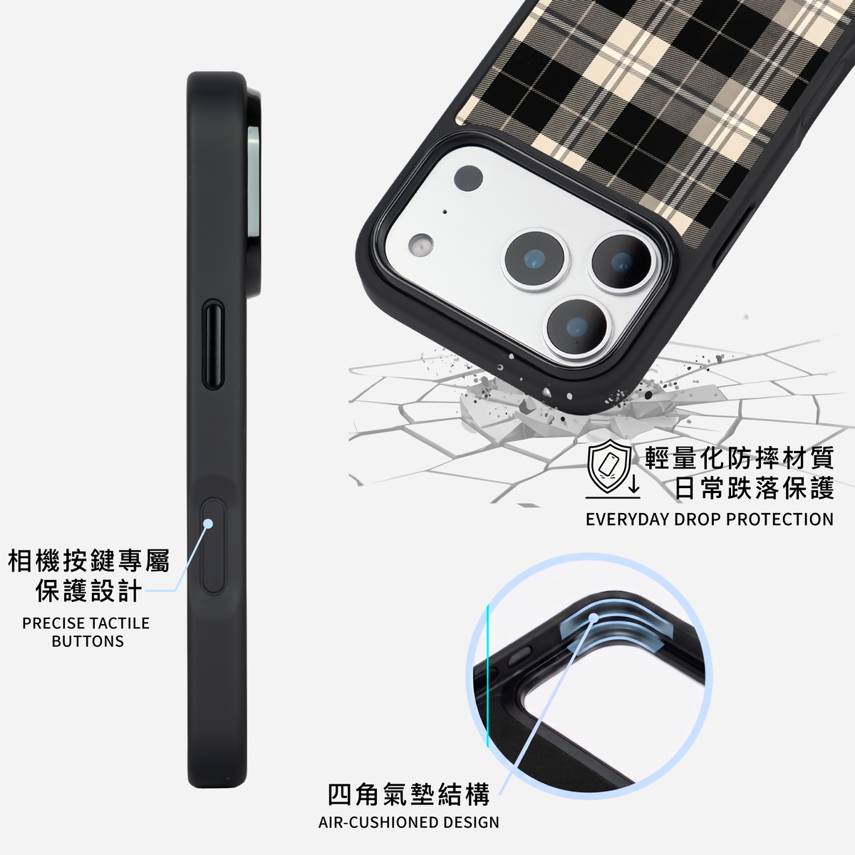 經典黑白色格｜黑邊手機殼 2.0・霧面｜MagSafe 兼容