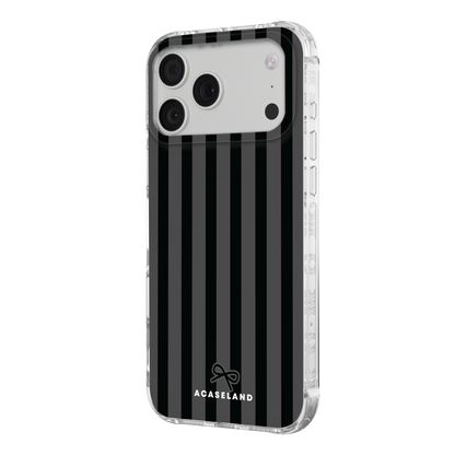 Vintage Stripes 霧灰×暗黑 氣墊防摔手機護殼｜MagSafe 兼容