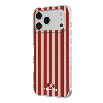 Vintage Stripes 櫻粉×酒紅 氣墊防摔手機殼｜MagSafe 兼容
