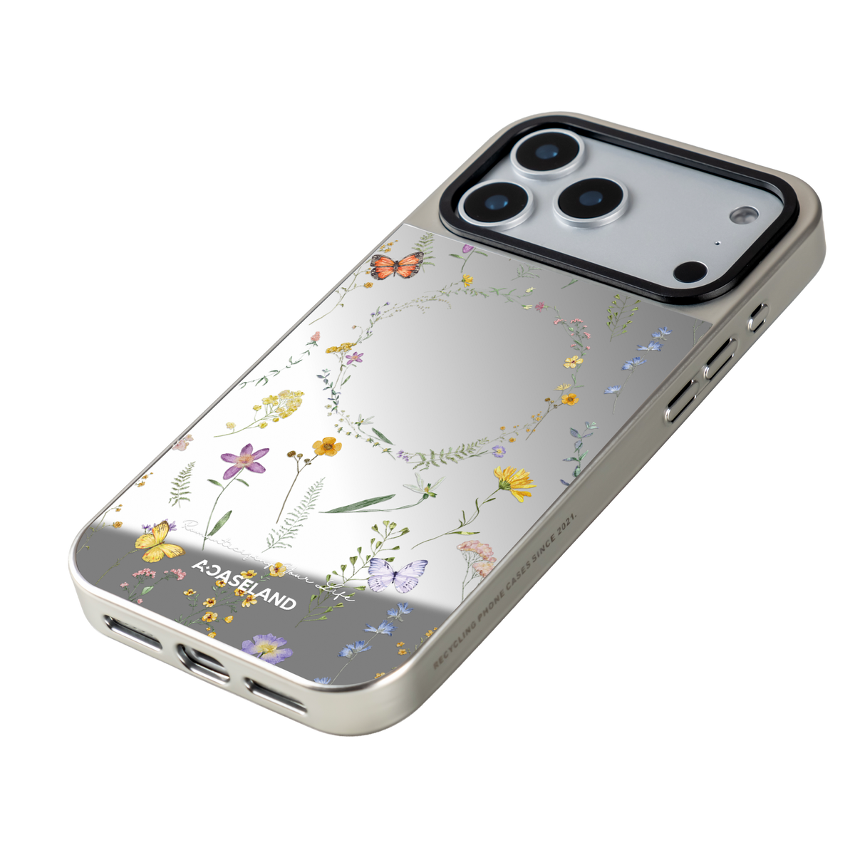 Butterfly x Wildflowers 銀邊鏡面手機殼｜MagSafe 兼容