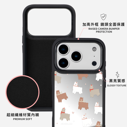 毛絨絨羊駝 黑邊鏡面手機殼2.0