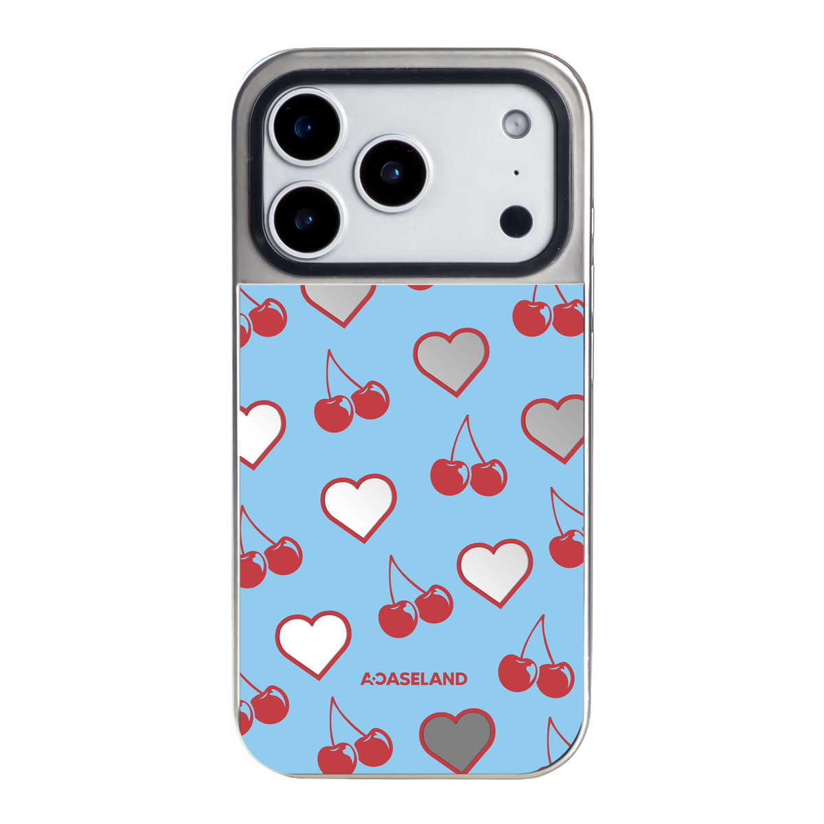 Cherry Hearts 銀色邊鏡面手機殼｜MagSafe 兼容