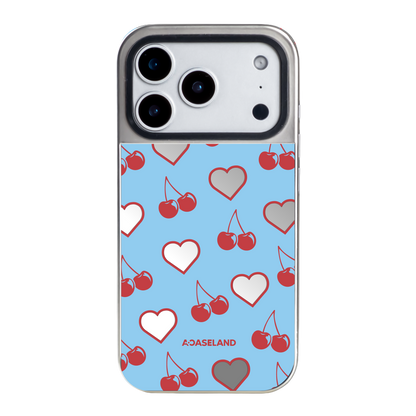 Cherry Hearts 銀色邊鏡面手機殼｜MagSafe 兼容