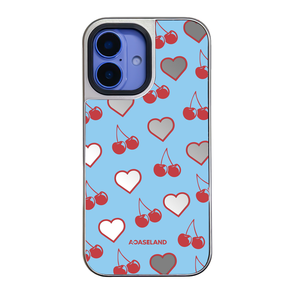 Cherry Hearts 銀色邊鏡面手機殼｜MagSafe 兼容