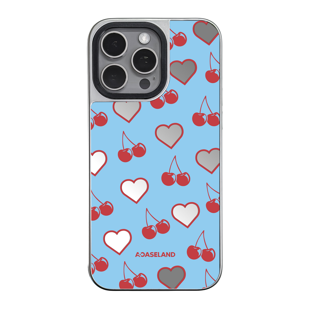 Cherry Hearts 銀色邊鏡面手機殼｜MagSafe 兼容