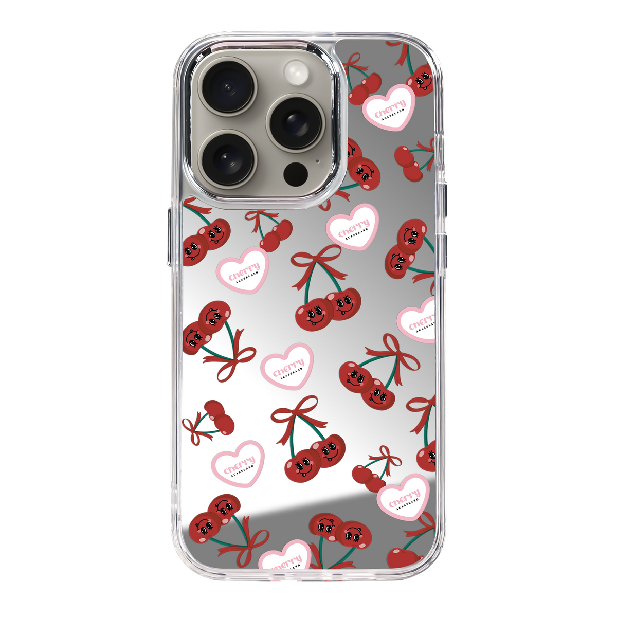 Sweet Cherry Pattern 透明邊鏡面手機殼