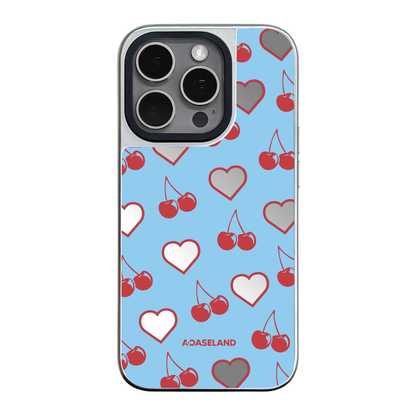 Cherry Hearts 銀色邊鏡面手機殼｜MagSafe 兼容