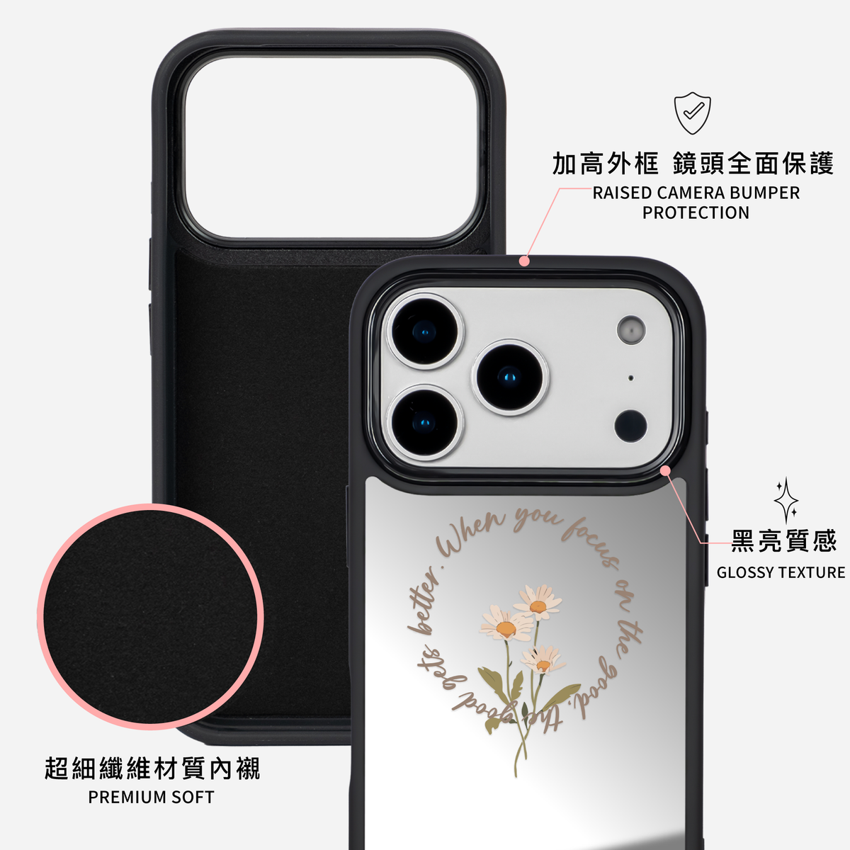 復古小花環 黑色邊鏡面手機殼2.0｜MagSafe 兼容