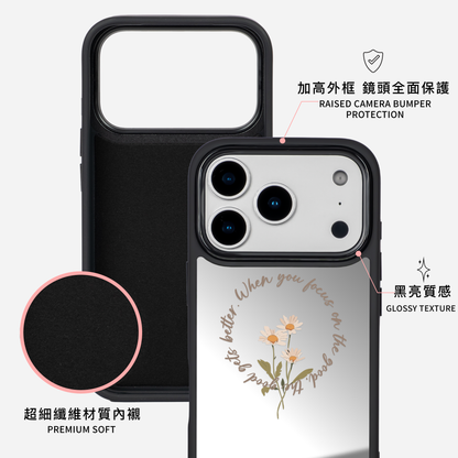 復古小花環 黑色邊鏡面手機殼2.0｜MagSafe 兼容