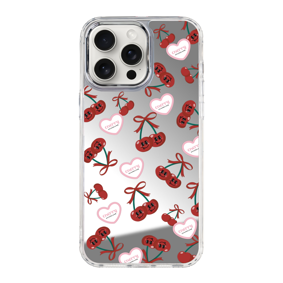 Sweet Cherry Pattern 透明邊鏡面手機殼