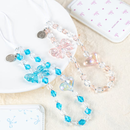 Kawaii Bowtie Pink Crystal 手機串珠掛繩