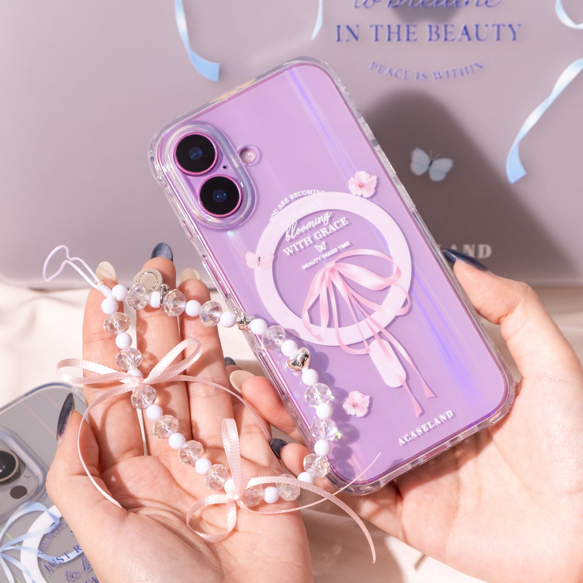 Pink Ribbon Pearl 手機串珠掛繩