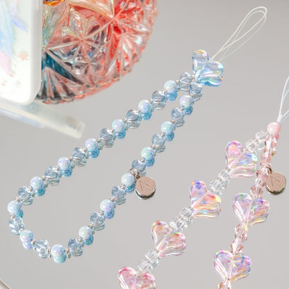 Love Heart Sky Blue 手機串珠掛繩