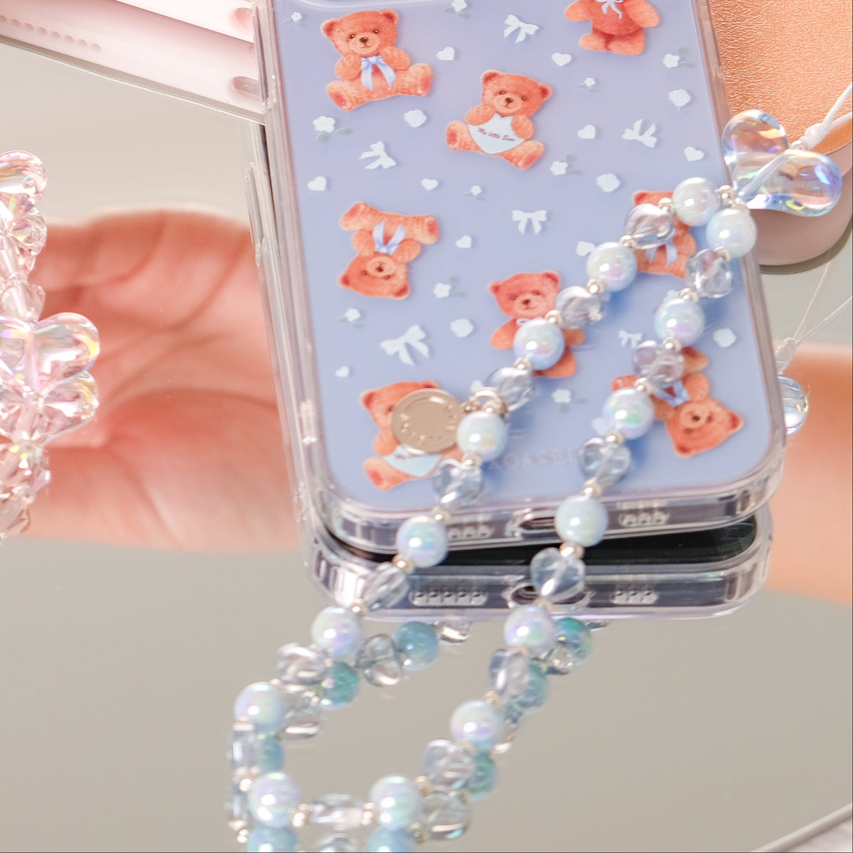 Love Heart Sky Blue 手機串珠掛繩