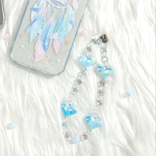 Aqua Blue Star Love 手機串珠掛繩