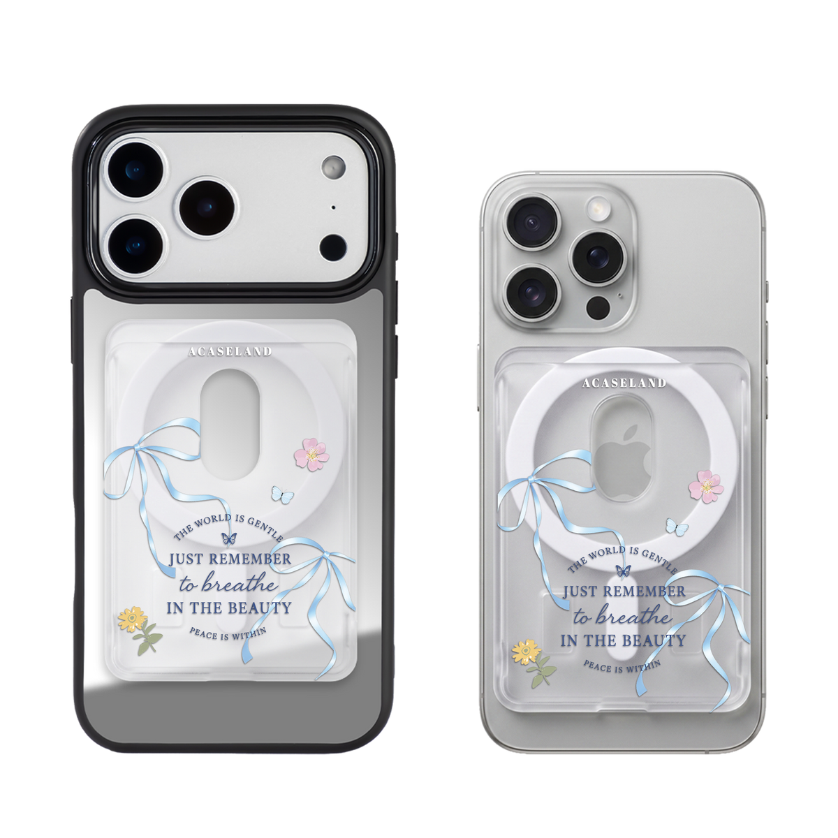 Flora & Blue Bow 半透磨砂 MagSafe 卡包｜客製化文字