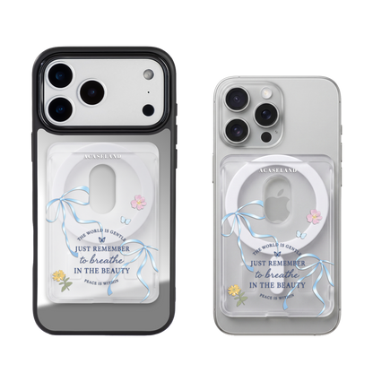 Flora & Blue Bow 半透磨砂 MagSafe 卡包｜客製化文字