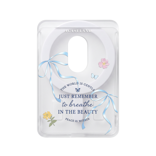 Flora & Blue Bow 半透磨砂 MagSafe 卡包｜客製化文字
